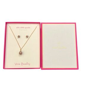 NEW Vera Bradley Earrings & Necklace Set Colorful Rhinestones Rose Gold $48 GIFT